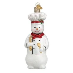 Snowman Chef Glass Ornament