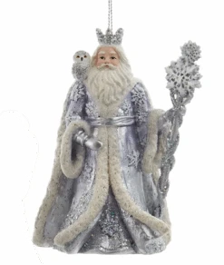 Kurt Adler Lavender Blue And Silver Santa With Owl