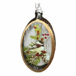 Glass Holiday Bird Design Ornament - Chickadee
