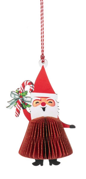 Vintage Honeycomb Santa Ornament - 3 Vintage Honeycomb Santa Ornament -