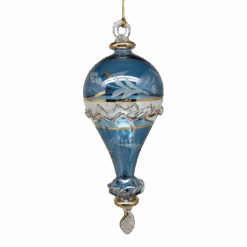 Clear Etched Blown Glass Hot Air Balloon - Blue