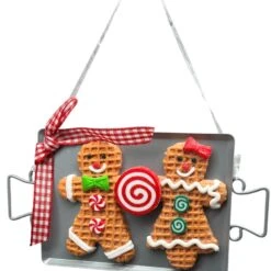 Clay Dough Gingerbread Cookies On Metal Pan Ornament Buttons And Bows