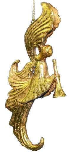 STERLING 5.5 Inch Resin Antique Gold Angel - Trumpet