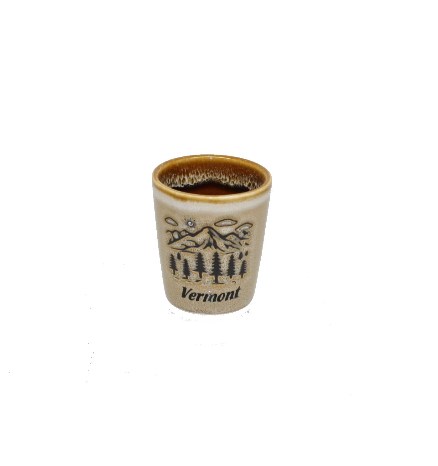Mountain Scene Oval Drip - Ceramic Shotglass - Tan 3 Mountain Scene Oval Drip - Ceramic Shotglass - Tan
