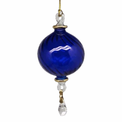 Ribbed Sphere Glass With Gold Accents - Cobalt