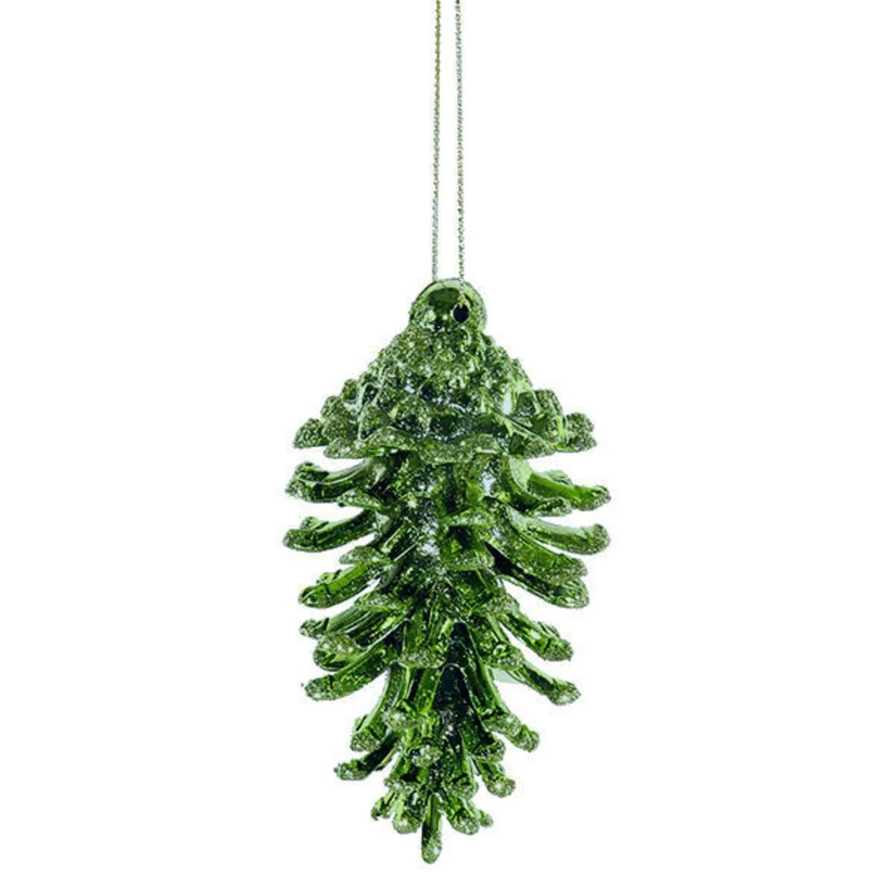 3 Count Glittered Natural Pinecone Ornament - Green 4 3 Count Glittered Natural Pinecone Ornament - Green - Image 2