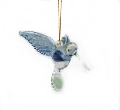 Egyptian Glass Hummingbird Ornament - Blue With Green Beak