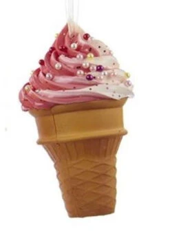 Kurt Adler Foam Ice Cream Cone Ornament - Raspberry Swirl With Candies