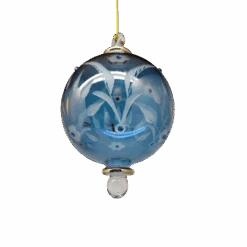 Etched Blown Glass Ball With Crystal Accents - Blue 9 Etched Blown Glass Ball With Crystal Accents - Blue -Country Christmas Loft uz3sczmlveh3bnbnlhml