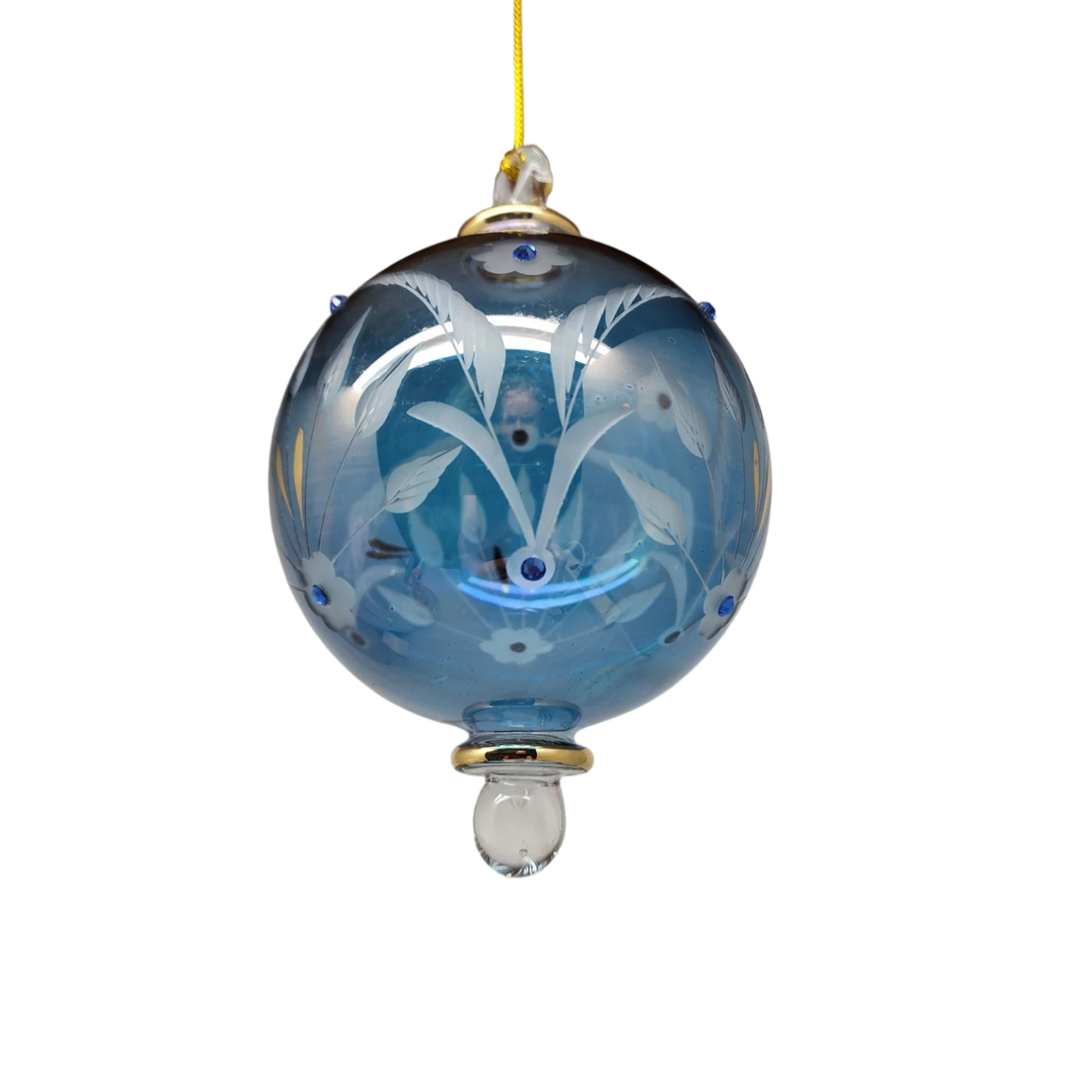 Etched Blown Glass Ball With Crystal Accents - Blue 6 Etched Blown Glass Ball With Crystal Accents - Blue - Image 4