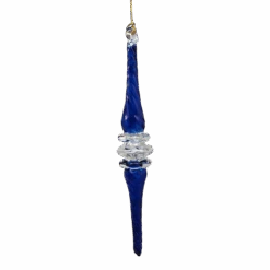 Outer Swirl Icicle Glass Ornaments - Cobalt - Clear Center