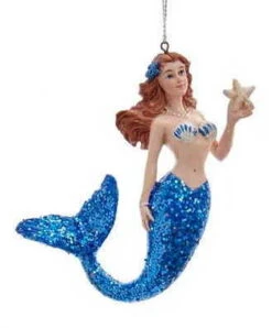 Kurt Adler Mermaid With Glittered Tail Ornament - Blue