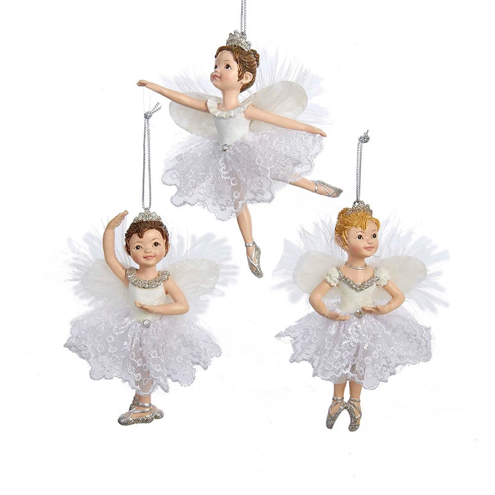 Kurt Adler White And Silver Little Ballerina Ornament - 3 Kurt Adler White And Silver Little Ballerina Ornament -