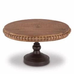 8.3-Inch Fir Wood Pedestal With Beaded Edge Accents And Brown Metal Base