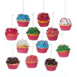 Kurt Adler Flower Cupcake Ornaments - Red With Skinny Sprinkles -Country Christmas Loft wglsyzg4myo3jbr6phg1