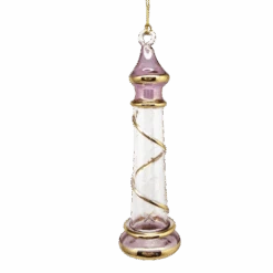 Glass Lighthouse Ornament With Gold Accent - Pink