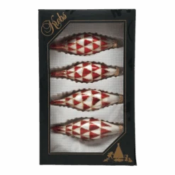 Krebs Value Glass Ornament 4 Pack - Red & White Diamond Drop