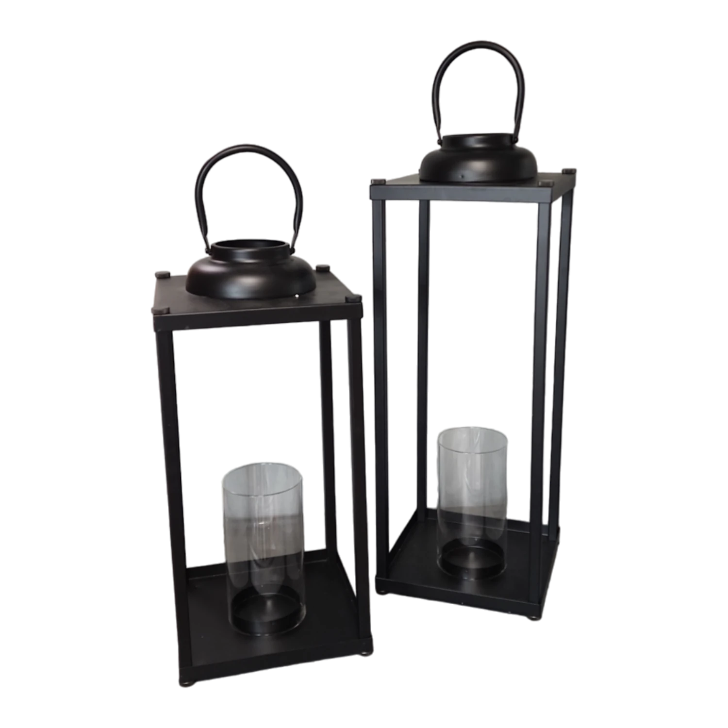 Modern Metal Pillar Lanterns - 2 Piece Set 3 Modern Metal Pillar Lanterns - 2 Piece Set