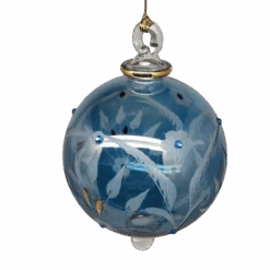 Etched Blown Glass Ball With Crystal Accents - Blue 8 Etched Blown Glass Ball With Crystal Accents - Blue -Country Christmas Loft xks2luvyorcadtvtrj6v