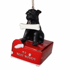 Pug - Black With Bone Ornament