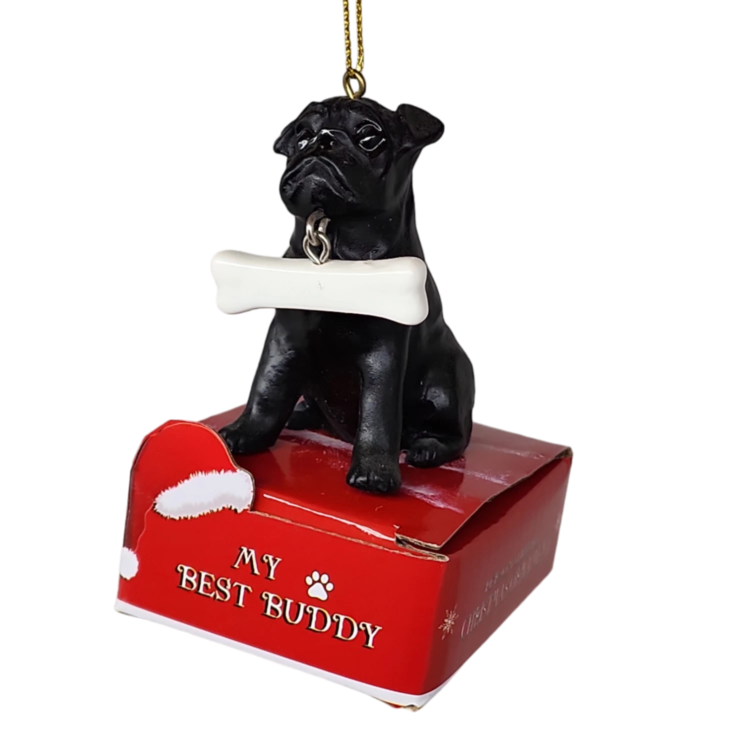 Pug - Black With Bone Ornament 3 Pug - Black With Bone Ornament