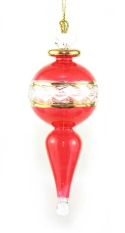 Lattice Glass Ornaments With Gold Accents - Red Ball With Finial