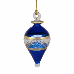 Lattice Glass Ornaments With Gold Accents - Blue Teardrop
