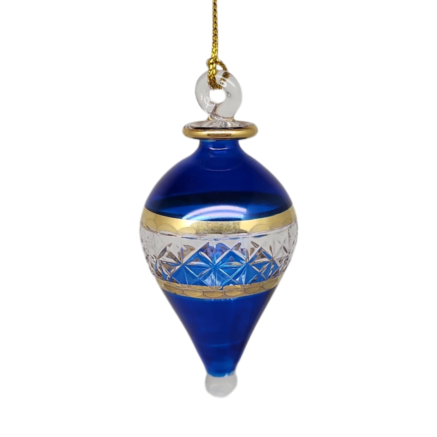 Lattice Glass Ornaments With Gold Accents - Blue Teardrop 3 Lattice Glass Ornaments With Gold Accents - Blue Teardrop