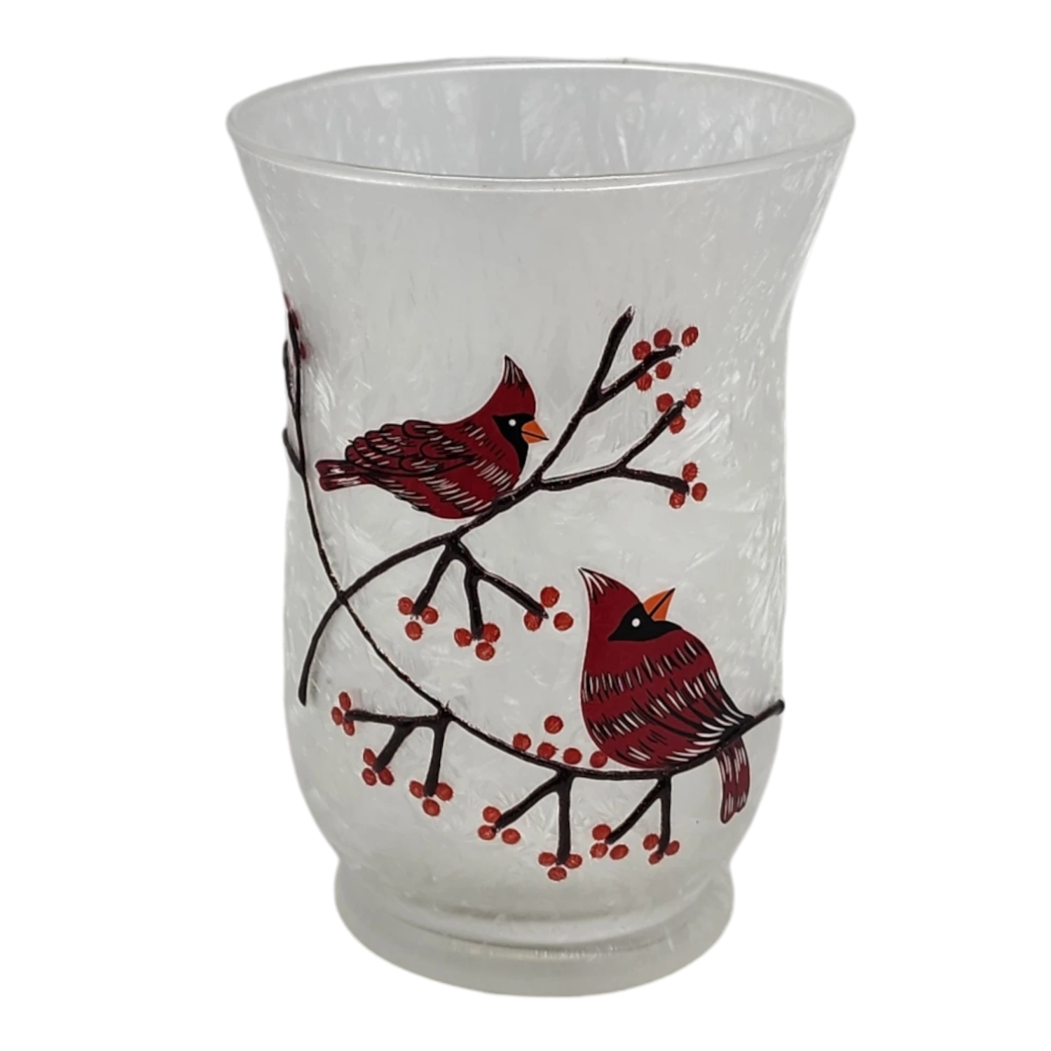 Frosted Glass Cardinal Design Hurricane Candle Holder 4 Frosted Glass Cardinal Design Hurricane Candle Holder - Image 2