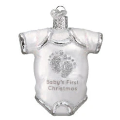 Babys First Christmas White Baby Onesie Glass Ornament