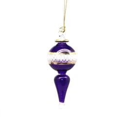 Lattice Glass Ornaments With Gold Accents - Purple Ball With Finial