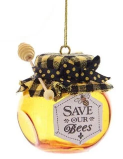 Kurt Adler Glass Honey Jar Ornament - Save Our Bees
