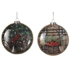 Vintage Holiday Glass Disc Ornament -