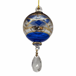 Etched Blown Glass Ball With Crystal Dangle - Blue -Country Christmas Loft zhffu4w7egdhvcuj0d7c