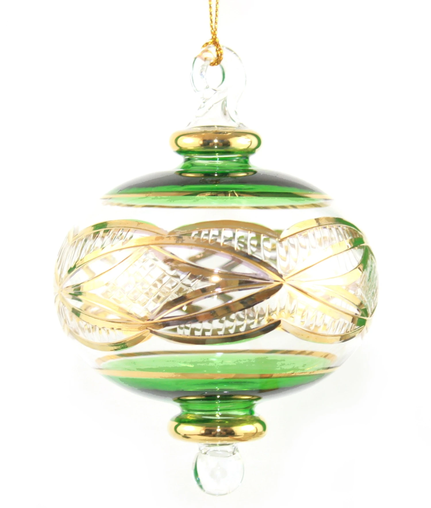 Gold Etched Doubled Ended Sphere - Green 3 Gold Etched Doubled Ended Sphere - Green